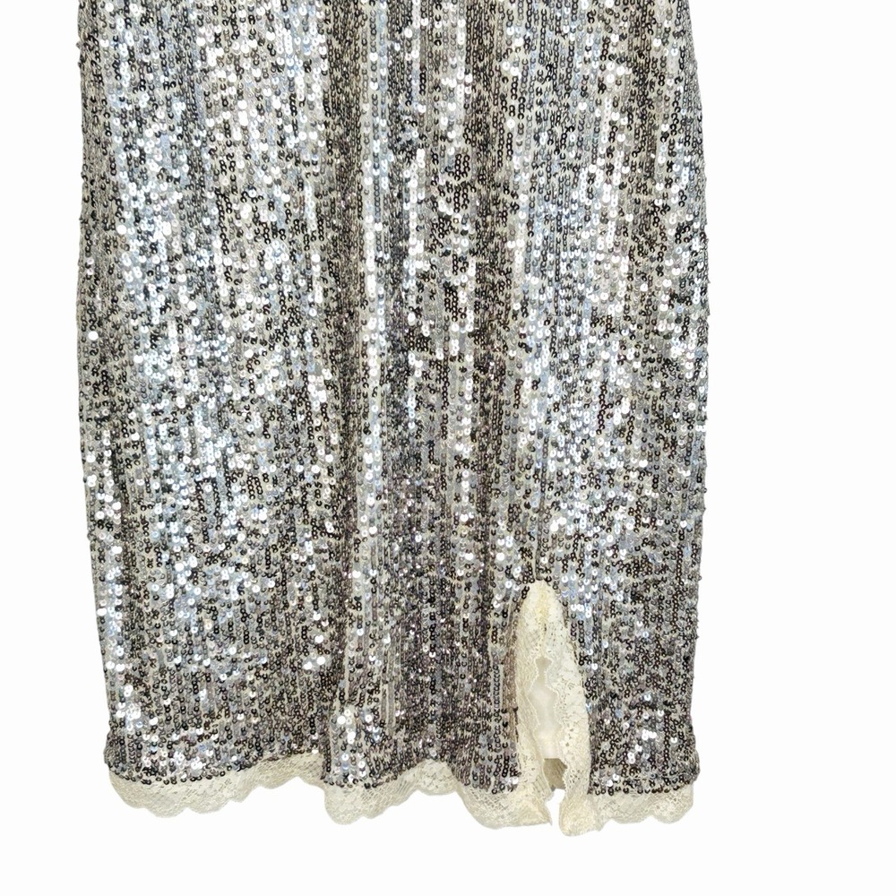Y2k Sequin Babydoll Slip Dress XS Silver Fairy Mini Lace HOCO Holiday Party Club - Picture 4 of 9